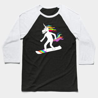 Snowboarding unicorn rainbow colored Baseball T-Shirt